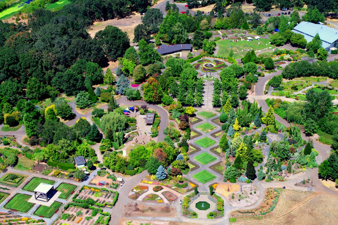 Aerial view of The Oregon Garden in Silverton, Oregon