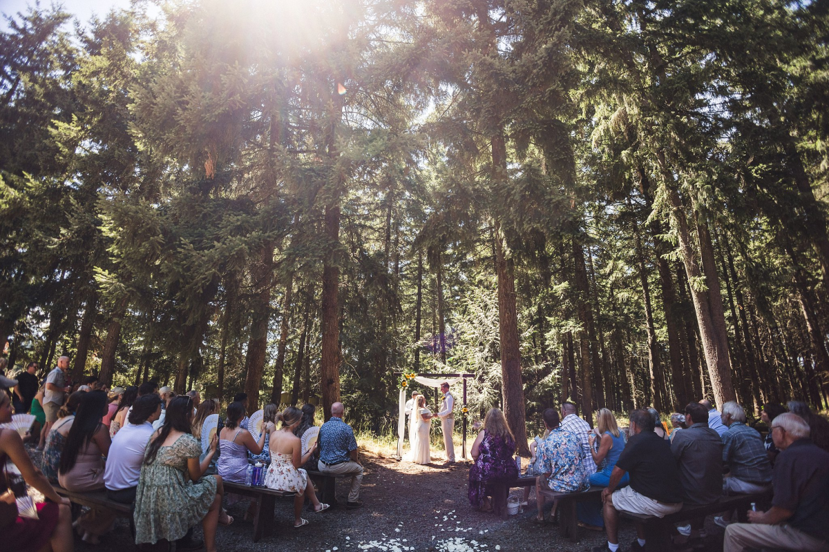 Rustic forest wedding venue at The Oregon Garden near Salem